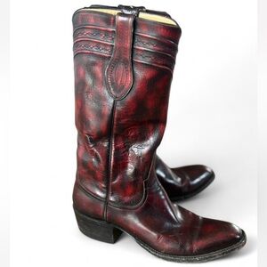Vintage Mercedes Brushed Oxblood Finish Leather Cowboy Boots